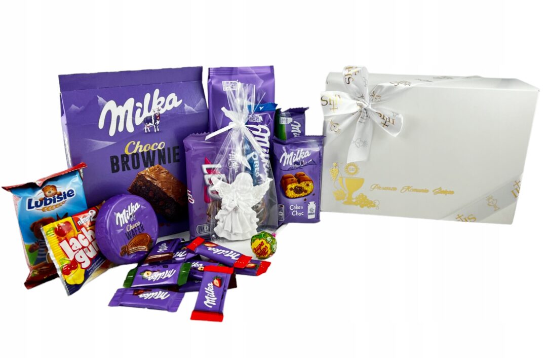 Box Słodyczy Milka Pierwsza Komunia Święta IHS z Aniołkiem