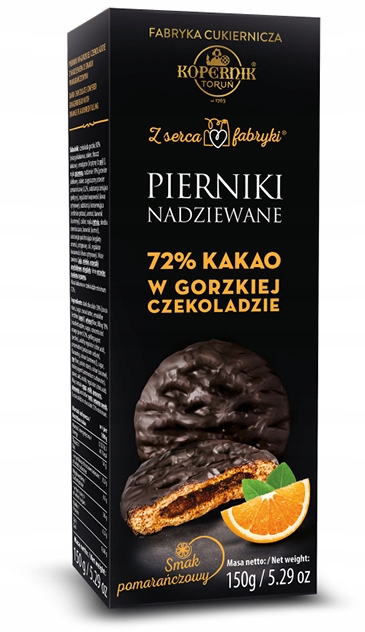 Kopernik Pierniki Nadziewane w Gorzkiej Czekoladzie Pomarańczowe 145g