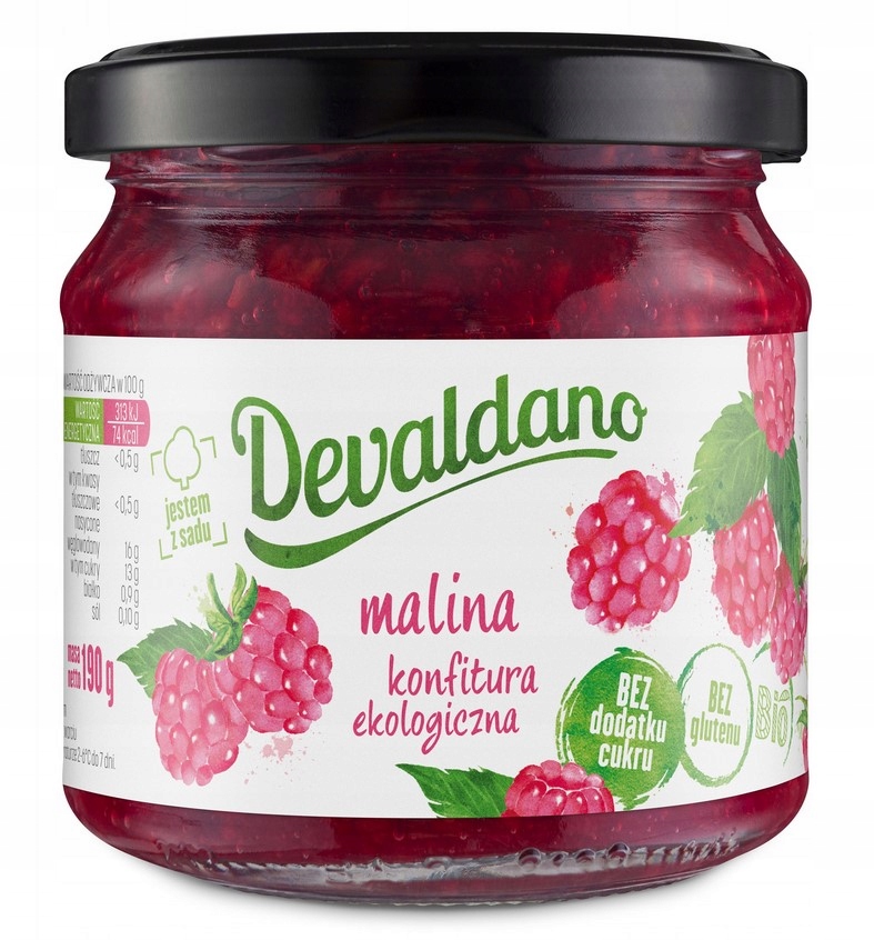 Devaldano Konfitura Malinowa Bio Bez Cukru 190g