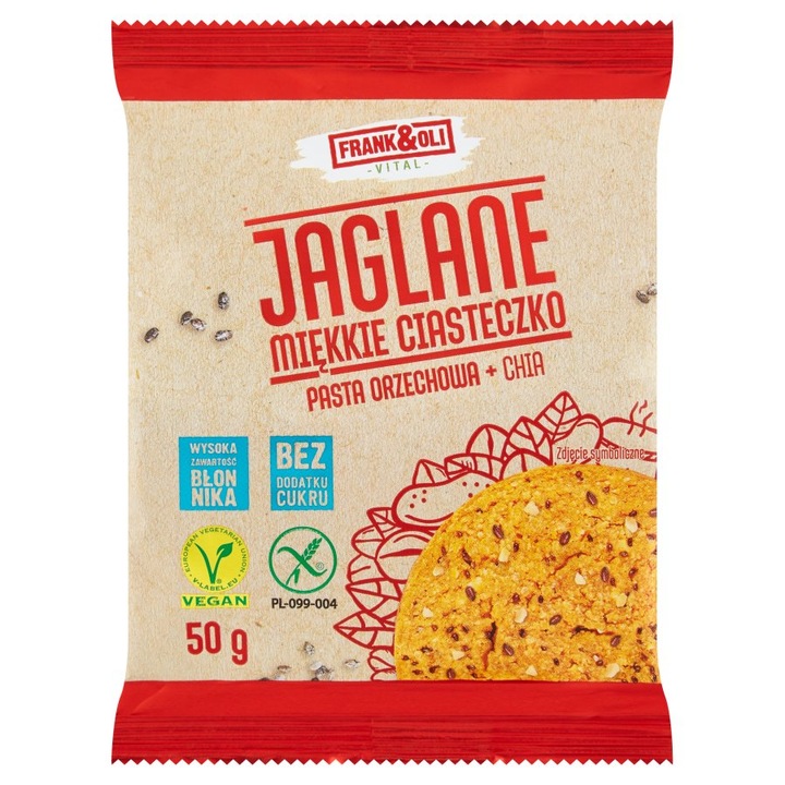 Frank&Oli Jaglane Miekkie Ciasteczko Pasta Orzechowa i Chia 50g